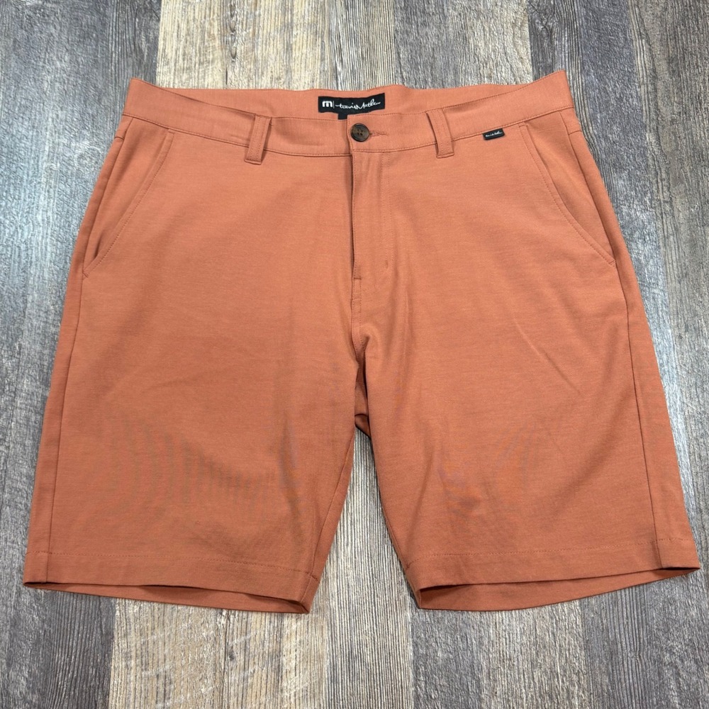 TravisMathew Golf Shorts Mens 34 Burnt Orange Rust Stretch Performance Chino